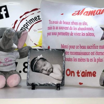 doudou et oreiller personnalisés avec photo nouveau né